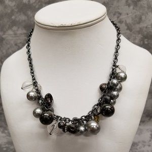 GA Necklace - Black Metal with Black, Gray, Clear & Yellow Beads